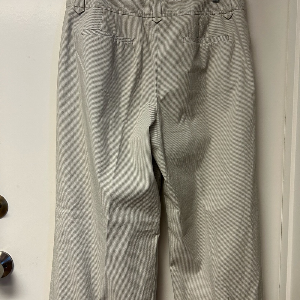 LOFT Anne Taylor Lined cream fine pin-strip pants with a flare hem and pockets - Picture 8 of 8